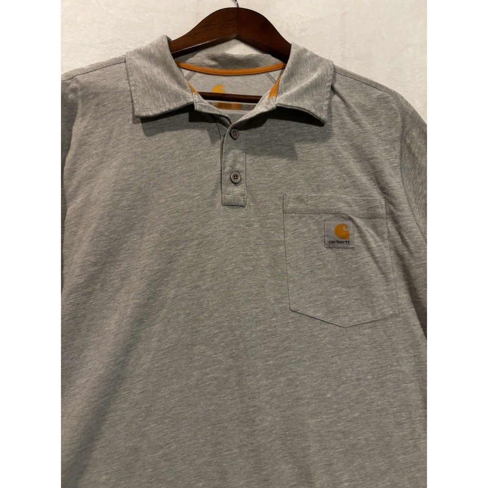 Carhartt Polo Shirt Men's Force Original Fit Large Short Sleeve Pocket Gray - Picture 2 of 10